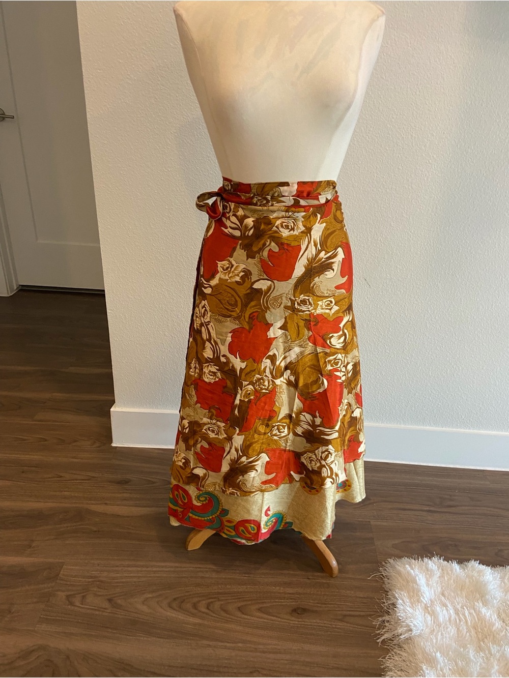 Boho Reversible Wrap Maxi Skirt in Rust, Mustard & Cream - Picture 3 of 7